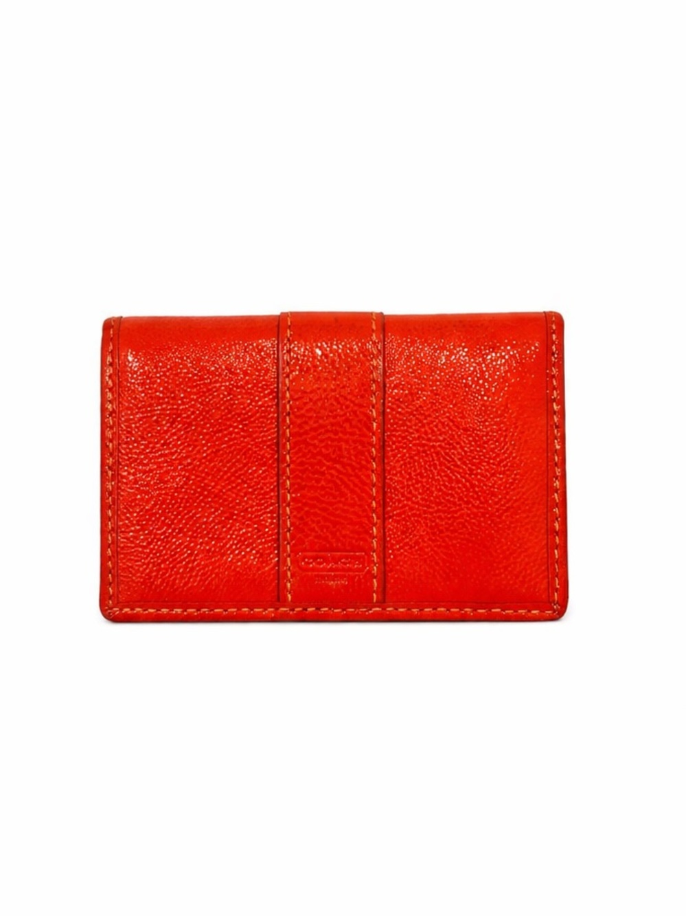 Coach Bright Orange Pebbled Leather Key & Card Holder